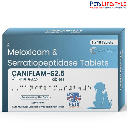 Canicon Caniflam-S 2.5mg Tablets for Dogs | Meloxicam & Serratiopeptidase Tablets for Pain, Inflammation & Musculoskeletal Support