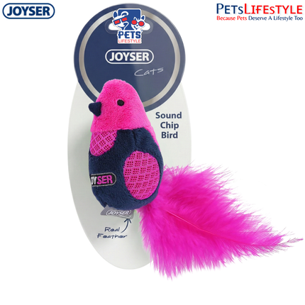 JOYSER Sound Chip Bird with Real Feathers – Pink/Blue | Interactive Electronic Cat Toy
