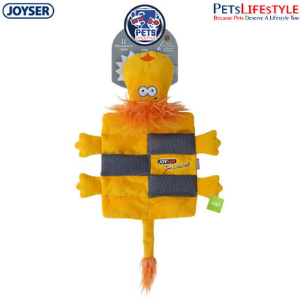 JOYSER Puzzle Lion Treat Plush Dog Toy with 12 Squeakers – Yellow (S/M)