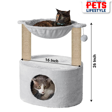 Canine Desk Dual Level Cat Bed and Scratching Post with Hammock