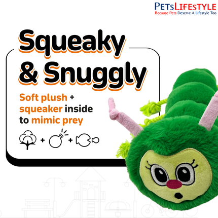 FOFOS Spring Plush Caterpillar Dog Toy – Soft Squeaky Plush Toy for Small & Medium Dogs