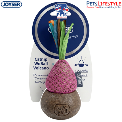 JOYSER Catnip WoBall Volcano with Ribbons – Pink/Brown | Interactive Wobble Cat Toy