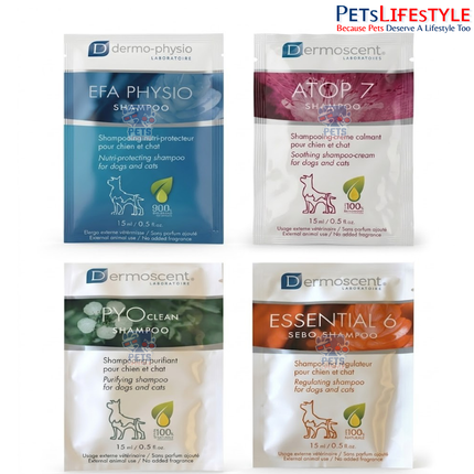 Dermoscent Pocket-Sized Shampoo Collection | Single-Use Therapeutic Shampoo Sachets for Dogs & Cats