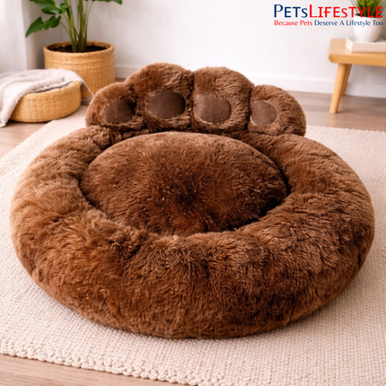 Premium Giant Paw Plush Calming Donut Pet Bed Pet House with Plush Cushion, Indoor Pet Bed