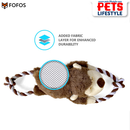 FOFOS Barkbutler Knotty The Bear Plush Dog Toy | Soft Squeaky Tug Toy with Rope for Small & Medium Dogs