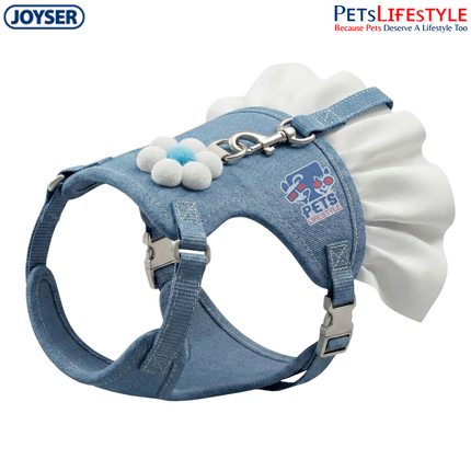 Blue Ruffled Cat & Small Pet Harness with Leash | Adjustable Anti-Escape Vest with Flower Detail