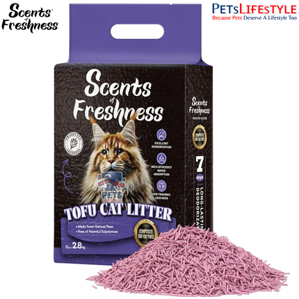 Scents of Freshness Premium Grade Tofu Cat Litter 2.8kg | Bio-Enzymatic Flushable Cat Litter | Bold Lavender Scent