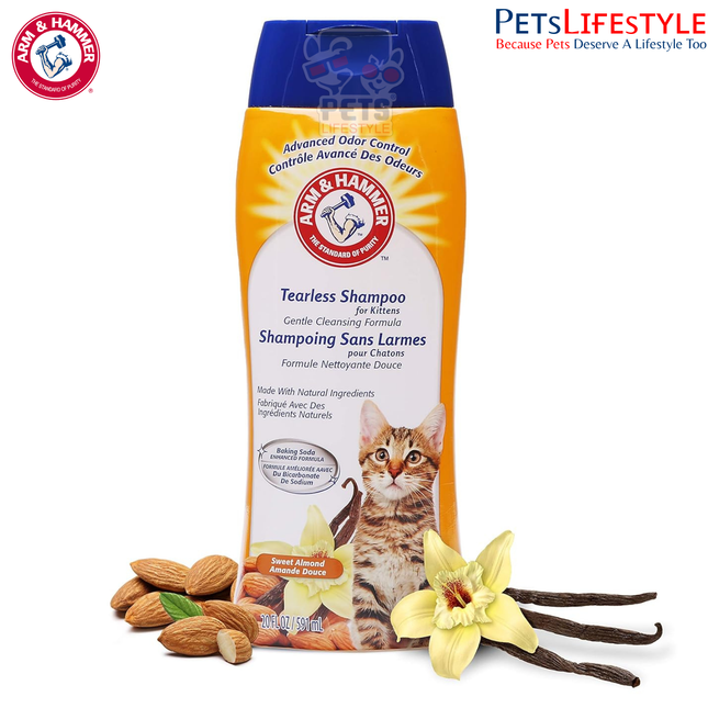 Arm & Hammer Tearless Kitten Natural Cat Shampoo for Odour Control – Sweet Almond, 20 Fl Oz