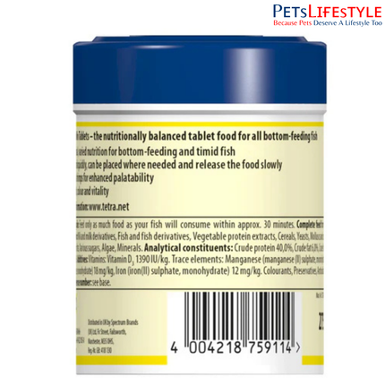Tetra TabiMin Sinking Tablets Fish Food for Bottom Feeders & Timid Fish with Shrimp for Growth, Health & Colour 36g (120 Tablets)