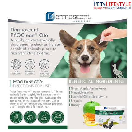 Dermoscent PYOclean Oto Ear Cleanser for Dogs, Cats & Small Mammals (10 x 5 ml Monodoses)