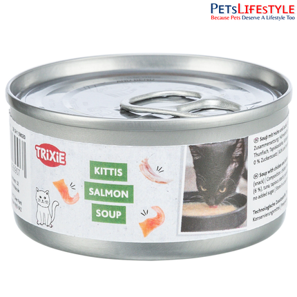 Trixie Cat Soup with Chicken & Salmon – Tasty Liquid Cat Treat, Grain-Free Wet Food Supplement Supporting Hydration & Digestion for Adult Cats, 4 × 80 g