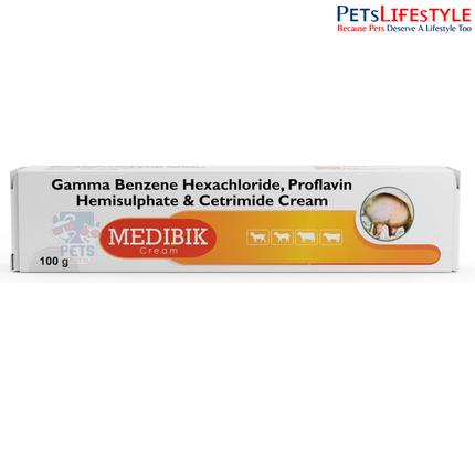 MEDIBIK Veterinary Ointment – Gamma Benzene Hexachloride, Proflavine Hemisulphate & Cetrimide Cream | Skin Infection, Mange, Scabies & Wound Care Ointment | 100 g