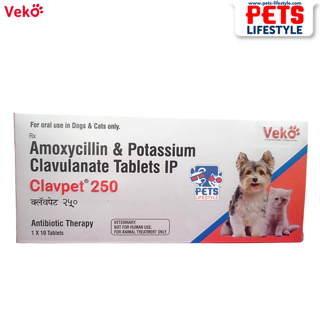 Veko CLAVPET 250 Tablets – Amoxicillin & Clavulanate Potassium (1x10 Tablets)