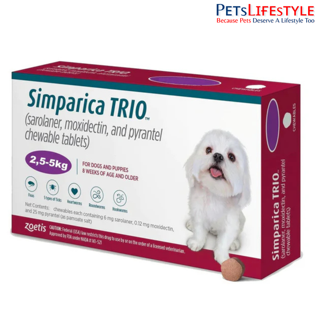 Zoetis Simpraica trio for dogs & puppies of weight 2.5-5kg (1 Tablet)