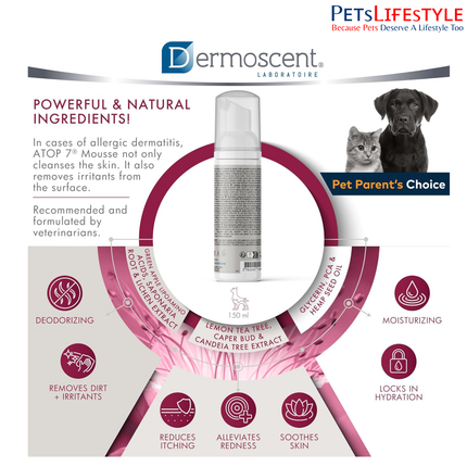 Dermoscent ATOP7 Mousse Rinse-Free Soothing Foam for Dogs & Cats (150 ml)