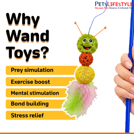 FOFOS Cat Toy- Bird,Mouse, Caterpillar with Wand