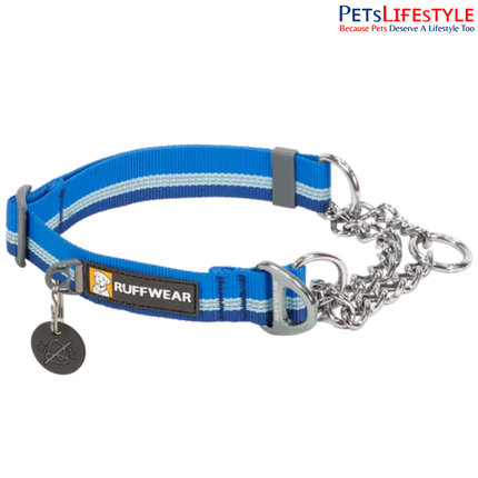 Ruffwear Chain Reaction Martingale Dog Collar Blue Pool | Reflective Limited-Cinch Training Collar with Stainless Steel Chain