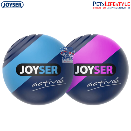 JOYSER Active 2 TPU Balls with Squeaker Durable Chew & Fetch Dog Toy – Blue/Pink (M)