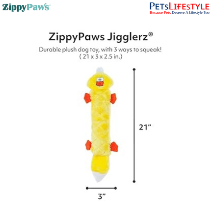 ZippyPaws Jigglerz – Duck  Super Sized Plush Dog Toy | 3 Ways to Squeak