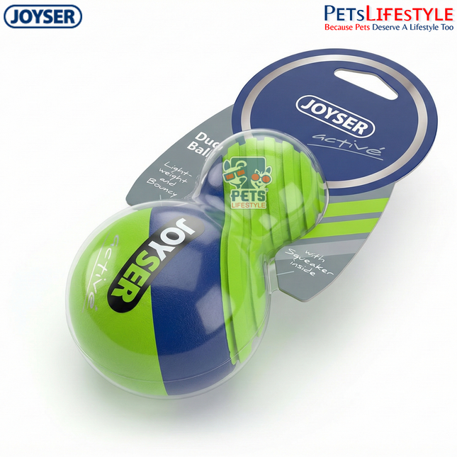 JOYSER ACTIVE TPU DUOBALL WITH SQUEAKER G/B  Strong Chew Dog Toy – Green/Blue (M)