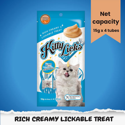 Rena’s Kitty Licks Tuna with Seafood Creamy Cat Treat 30 x 15g – Rich Lickable Treat for Kittens & Cats