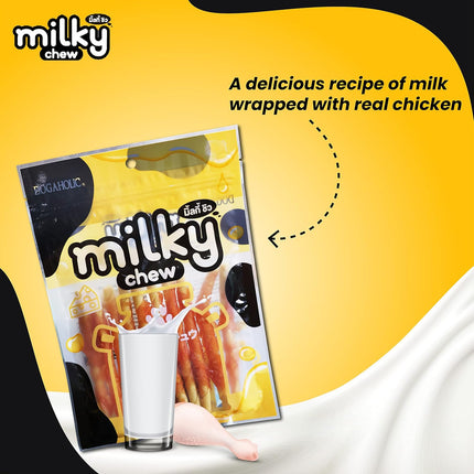 Dogaholic Milky Chew Cheese & Chicken Sticks Dog Treats – Soft Milk-Flavoured Protein-Rich Chew Snacks (10 Pieces)