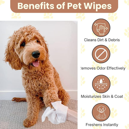Biodegradable Pet Wipes for Dogs & Cats – 100 Pcs | Heavy Duty 100% Cotton Pet Sheets with Fresh Apple Scent