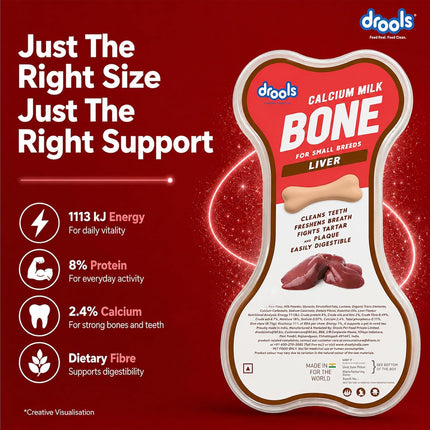 Drools Calcium Milk Bone Dog Treats – Liver Flavour | Calcium-Rich Dental Chews for Strong Bones & Healthy Teeth | 300g & 600g