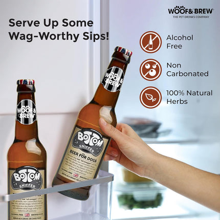 Woof & Brew Bottom Sniffer Beer for Dogs – Non-Alcoholic Herbal Dog Beverage (330ml)