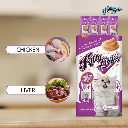 Rena's Kitty Licks Chicken With Liver Kitten Treat Tubes - Rich Creamy Lickable Treat