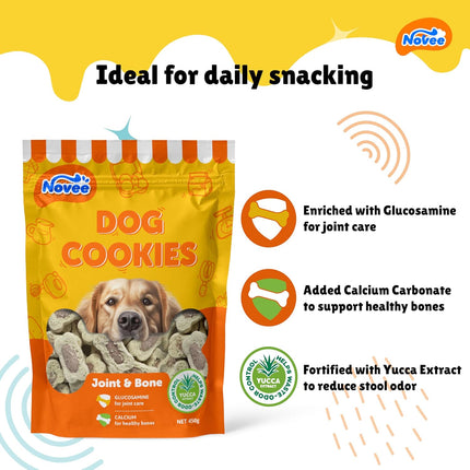 Novee Dog Biscuits for Joint & Bone Health – Glucosamine & Calcium Crunchy Dog Biscuits | Hip & Joint Support Treats for Dogs | 450g
