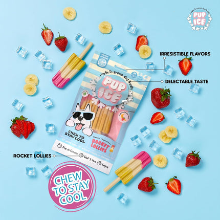 PUP ICE Ready to Freeze Rocket Lollies Dog Treats Strawberry & Banana 90gm