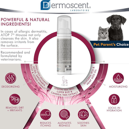 Dermoscent ATOP 7 Mousse Rinse-Free Cleansing Foam for Dogs & Cats – 150ml