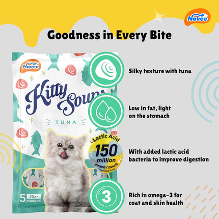 Novee Kitty Soups Tuna Lickable Snack for Cats – Creamy Tuna Cat Treat & Hydrating Soup | High Protein Wet Cat Food Topper | 5 Tubes (175g)