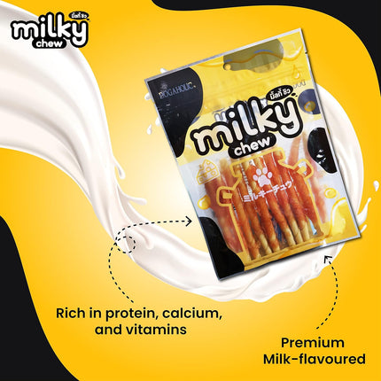 Dogaholic Milky Chew Cheese & Chicken Sticks Dog Treats – Soft Milk-Flavoured Protein-Rich Chew Snacks (10 Pieces)