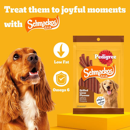 Pedigree Schmackos Stix Grilled Liver Flavour Dog Treat 70 g | Soft & Chewy Stix with Omega 6 & Low Fat