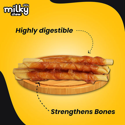 Dogaholic Milky Chew Cheese & Chicken Sticks Dog Treats – Soft Milk-Flavoured Protein-Rich Chew Snacks (10 Pieces)