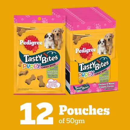 Pedigree Tasty Bites Puppy Chewy Treats – Chicken & Mixed Veggies Flavour 50 g