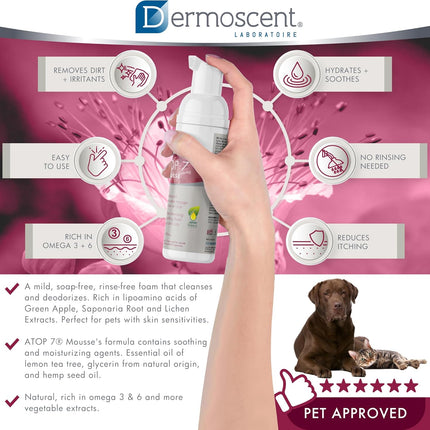 Dermoscent ATOP 7 Mousse Rinse-Free Cleansing Foam for Dogs & Cats – 150ml