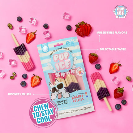 PUP ICE Ready to Freeze Rocket Lollies Dog Treats Blueberry & Strawberry 90gm
