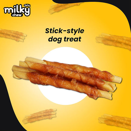 Dogaholic Milky Chew Cheese & Chicken Sticks Dog Treats – Soft Milk-Flavoured Protein-Rich Chew Snacks (10 Pieces)