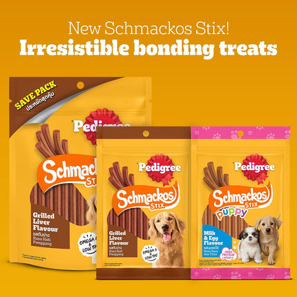 Pedigree Schmackos Stix Grilled Liver Flavour Dog Treat 70 g | Soft & Chewy Stix with Omega 6 & Low Fat