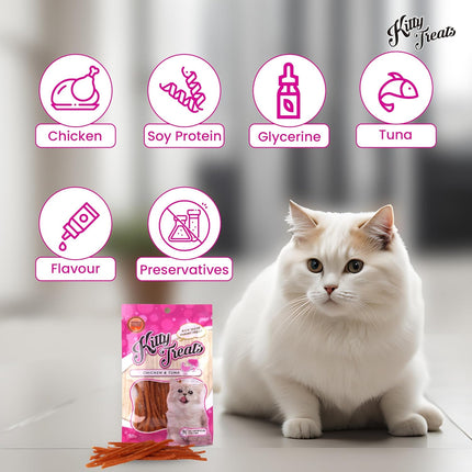 Rena Kitty Soft Cat Treats, Tuna and Chicken Stripes for Cats, 30g Healthy Reward and Training Treat for All Breeds