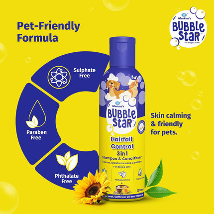 PETSTAR Hairfall Control 3-in-1 Shampoo & Conditioner for Dogs & Cats – 200 ml