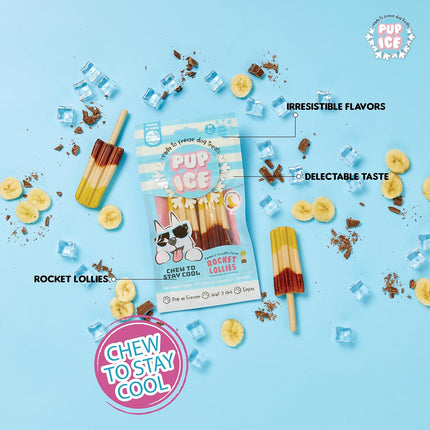 PUP ICE Ready to Freeze Rocket Lollies Dog Treats Banana & Chocolate 90gm
