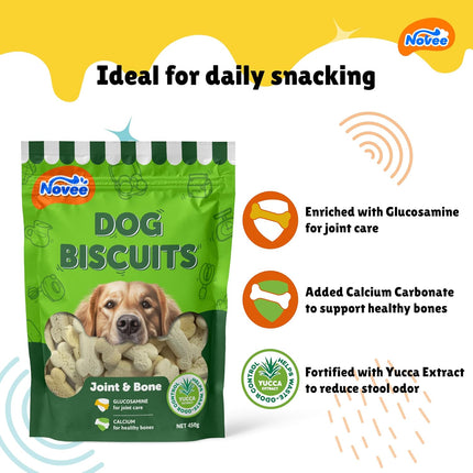 Novee Dog Biscuits – Crunchy Nutritious Dog Treats for Daily Rewards | Glucosamine & Calcium Biscuits for Strong Teeth, Healthy Bones & Everyday Wellness | 450g