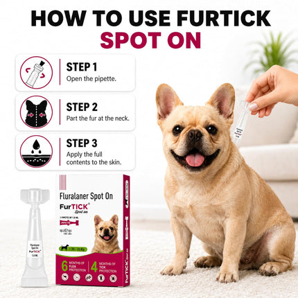 FurTICK Fluralaner Spot On for Dogs 10–20 kg , 1.8 mL pipette for long-lasting flea and tick protection.