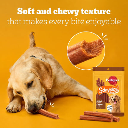 Pedigree Schmackos Stix Grilled Liver Flavour Dog Treat 70 g | Soft & Chewy Stix with Omega 6 & Low Fat