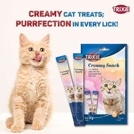 Trixie Creamy Snacks for Cats – White Fish Flavour Creamy Cat Treats with Taurine | 5 x 14g