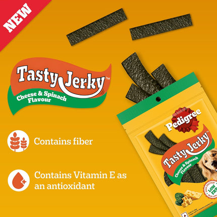 Pedigree Tasty Jerky Dog Treats – Cheese & Spinach Flavour 70 g | Soft & Chewy High-Protein, Low-Fat Treats